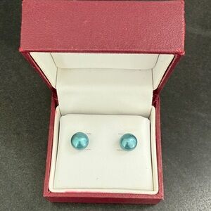 Elegant Blue Pearl Stud Earrings